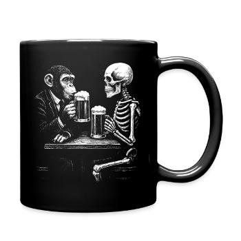 Humorous Skeleton and Monkey Beer Toast - Full Colour Mug - black - Right