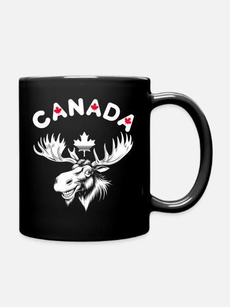 Dessin d’un orignal canadien avec des feuilles d’érable - Mug uni - noir