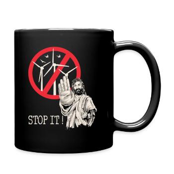 Jesus says stop to wind power - Full Colour Mug - black - Right