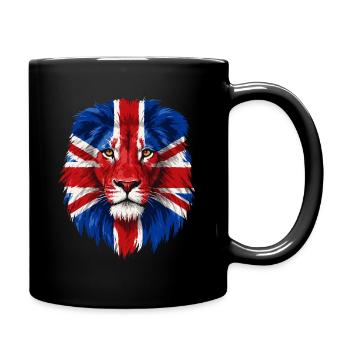 Lion with Union Jack Face Art - Full Colour Mug - black - Right