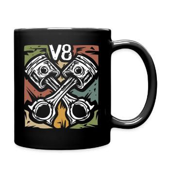 V8 Retro Pistons – Muscle Car &amp; Biker - Full Colour Mug - black - Right