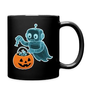 Gespenstischer Minibot mit Kürbiskorb - Tasse einfarbig - Schwarz - Rechts