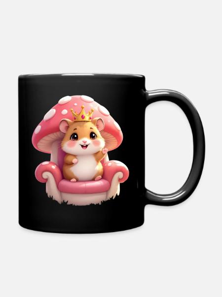 Mignon hamster avec couronne sur le trône champignon - Mug uni - noir