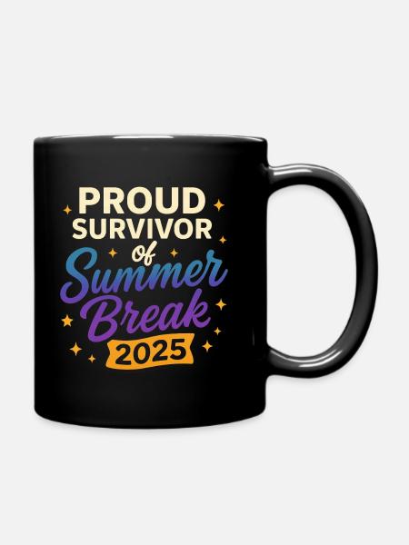 Proud Survivor of Summer Break 2025 - Full Colour Mug - black