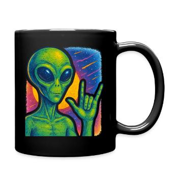Galaktische Alien-Rock-Hand-Illustration - Tasse einfarbig - Schwarz - Rechts