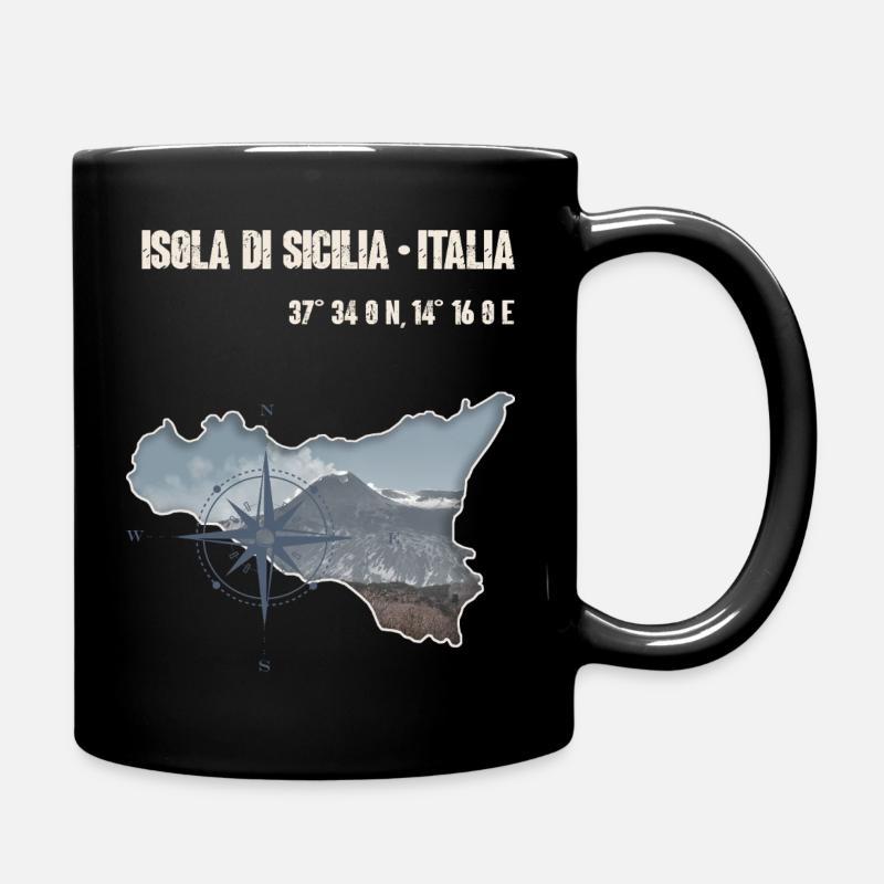 Isola di Sicilia Design Compass et Etna - Mug uni - noir