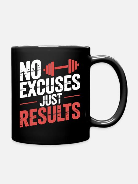 No excuses, results - Full Colour Mug - black