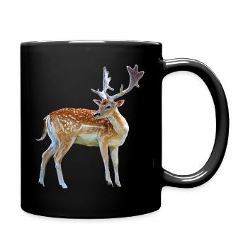 Wasserfarbener Hirsch mit Geweih - Tasse einfarbig - Schwarz - Rechts