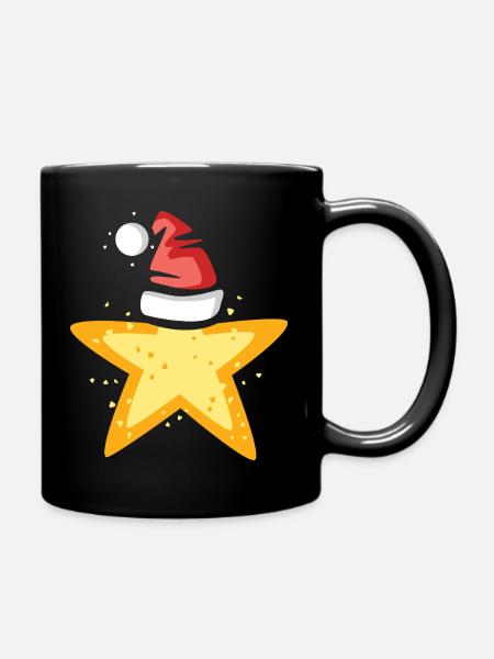 Weihnachtsstern mit Santa Mütze Illustration - Tasse einfarbig - Schwarz