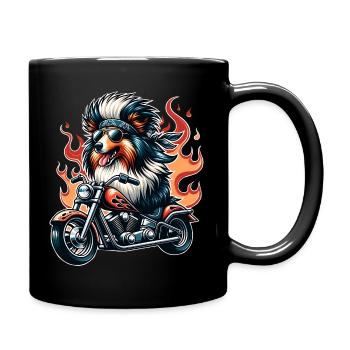 Chien motard à moto avec flammes Sheltie - Mug uni - noir - Droite
