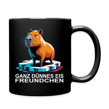 Capybara Meme – Ganz dünnes Eis Spruch - Tasse einfarbig - Schwarz - Rechts