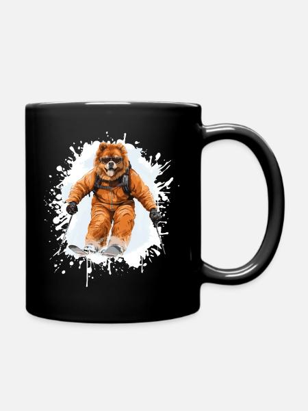 Chow Chow Hund Ski Skifahren Sport - Tasse einfarbig - Schwarz