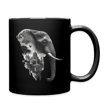 Elephant and Temple in Collage - Full Colour Mug - black - Right
