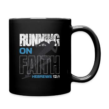 🏃‍♂️Blue "Running on Faith" Hebrews 12:1 - Full Colour Mug - black - Right