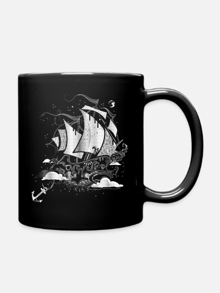 Fantastisches Segelschiff  Retro-Illustrationsstil - Tasse einfarbig - Schwarz