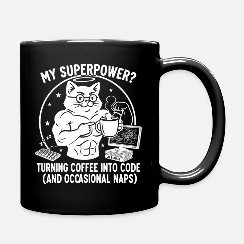 T-shirt Chat Codage Drôle - Superkraft Coffee - Mug uni - noir