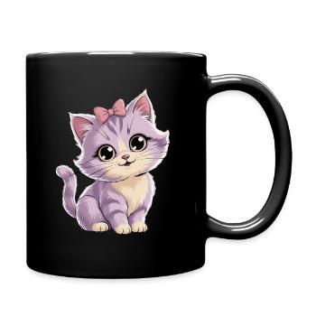Kitten with bow - customizable - Full Colour Mug - black - Right