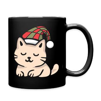 Schottische Weihnachtskatze im Winterlook - Tasse einfarbig - Schwarz - Rechts