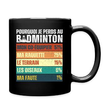 Why I Lose at Badminton Vintage Humor - Full Colour Mug - black - Right
