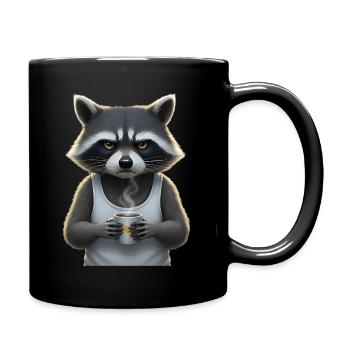 Grim raccoon with coffee cartoon humor - Full Colour Mug - black - Right