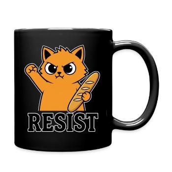 Resist Katze mit Baguette Lustiger Protest - Tasse einfarbig - Schwarz - Rechts