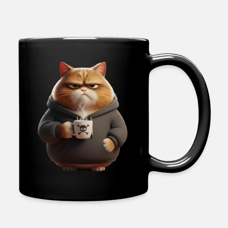 Grimmige Katze Kaffee Morgenmuffel - Tasse einfarbig - Schwarz