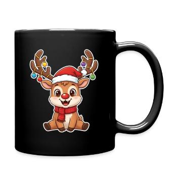 Funny Red Nose Reindeer Cartoon Christmas Motif - Full Colour Mug - black - Right