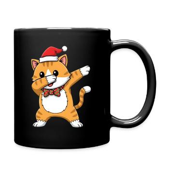 Süße Dabbing Katze mit Weihnachtsmütze Cartoon - Tasse einfarbig - Schwarz - Rechts