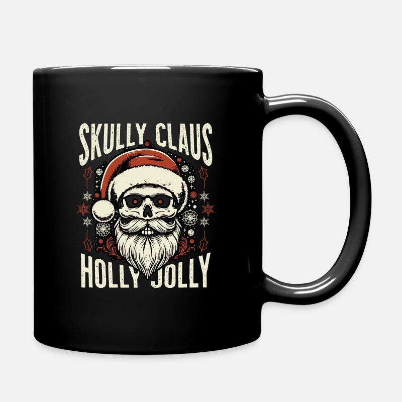 Skully Claus Holly Jolly Merry Christmas - Full Colour Mug - black