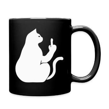 Katze Katzen Cat Kätzchen Mieze Mittelfinger - Tasse einfarbig - Schwarz - Rechts
