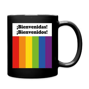 LGBT welcome Bienvenidos Bienvenidas Spanish   - Full Colour Mug - black - Right