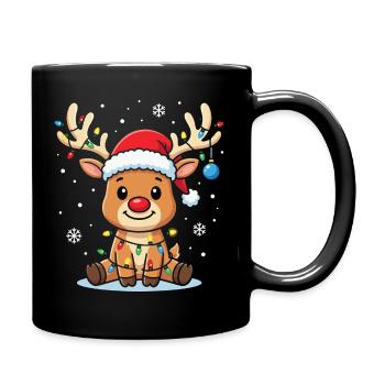 Renne de Noël Kawaii avec des lumières lumineuses - Mug uni - noir - Droite