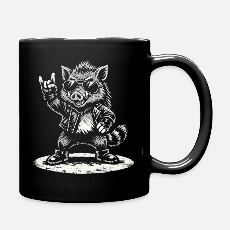 Retro Wildschwein Rock Musik Geschenk Lustig - Tasse einfarbig - Schwarz