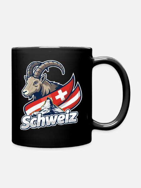 Alpensteinbock mit Schweizer Flagge - Tasse einfarbig - Schwarz