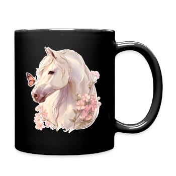 Cheval avec papillon - Mug uni - noir - Droite