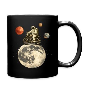 Astronaut auf Motorrad fährt über den Mond - Tasse einfarbig - Schwarz - Rechts