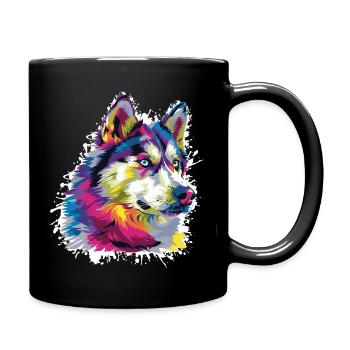 Wolf Tier Art - Tasse einfarbig - Schwarz - Rechts