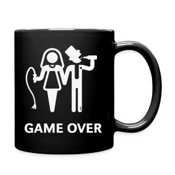 Game Over (JGA / Bräutigam / Peitsche / Bier / W) - Tasse einfarbig - Schwarz - Rechts