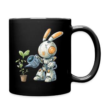 Robot rabbit watering plant - Full Colour Mug - black - Right