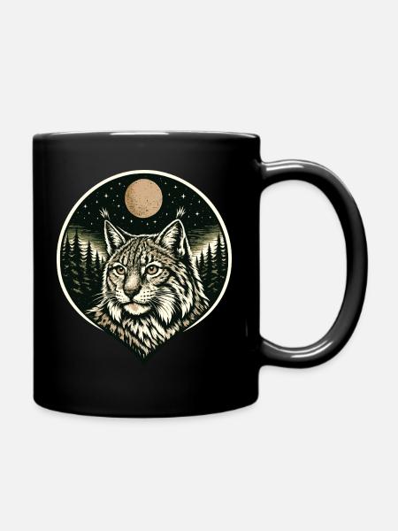 Silent Focus - Luchs im Woodcut Stil - Tasse einfarbig - Schwarz
