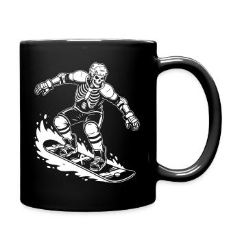 Skeleton on Snowboard Wave Rider - Full Colour Mug - black - Right