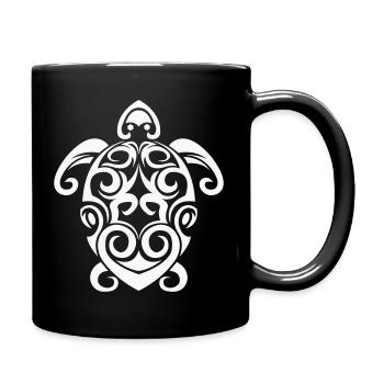 Tribal Schildkröte Spirale - Tasse einfarbig - Schwarz - Rechts