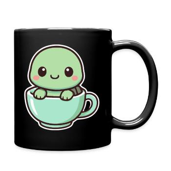 Süße Schildkröte - Kawaii Stil - Tasse einfarbig - Schwarz - Rechts