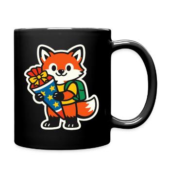 Fuchs mit Geschenk und Rucksack Einschulung - Tasse einfarbig - Schwarz - Rechts