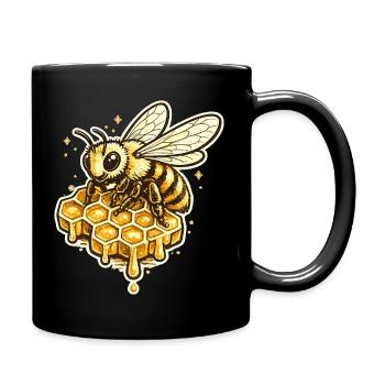 Honigwaben Biene Motiv - Tasse einfarbig - Schwarz - Rechts