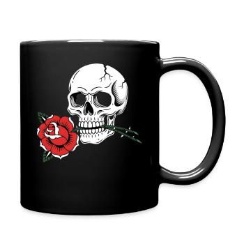 Skull Rose Tattoo Stil für Rock und Tattoo Fans - Tasse einfarbig - Schwarz - Rechts