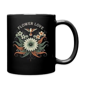 Flower Love Floral Motif with Bird Vintage Trend - Full Colour Mug - black - Right