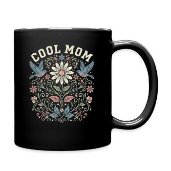 Cool Mom Floral Motif Gift for Mom - Full Colour Mug - black - Right