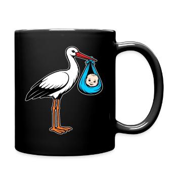 Storch mit Baby im Tuch blau - Tasse einfarbig - Schwarz - Rechts