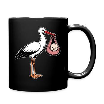 Cigogne avec bébé en tissu rose - Mug uni - noir - Droite